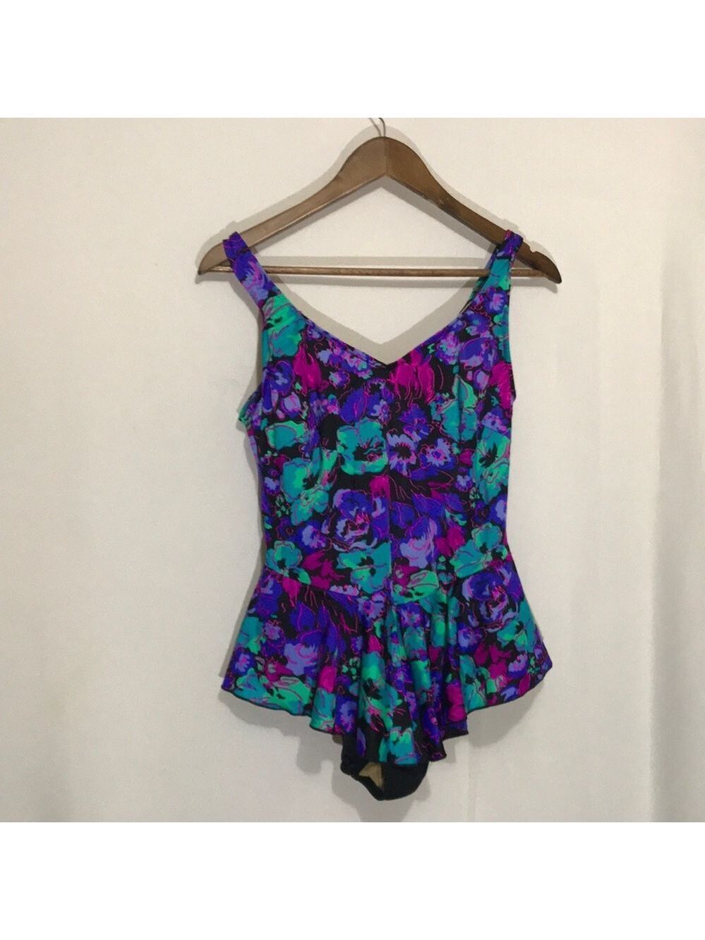Vintage Maxine of Hollywood Floral V-Neck Size 18 Swimdress